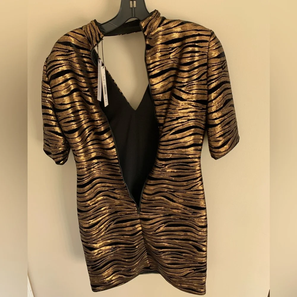 Alice + Olivia Inka Zebra Gold/Black Mini Bodycon Party Dress NWT Sz 6 - Picture 6 of 6